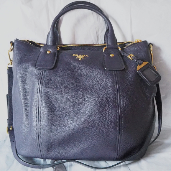 Prada Handbags - PRADA Sacca 2 Manici LG Leather Tote Melanzana